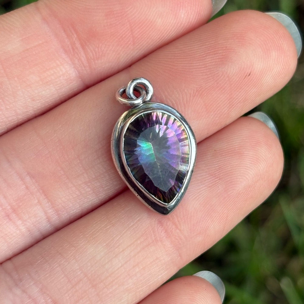 Sterling Silver Iridescent Teardrop Pendant / Charm